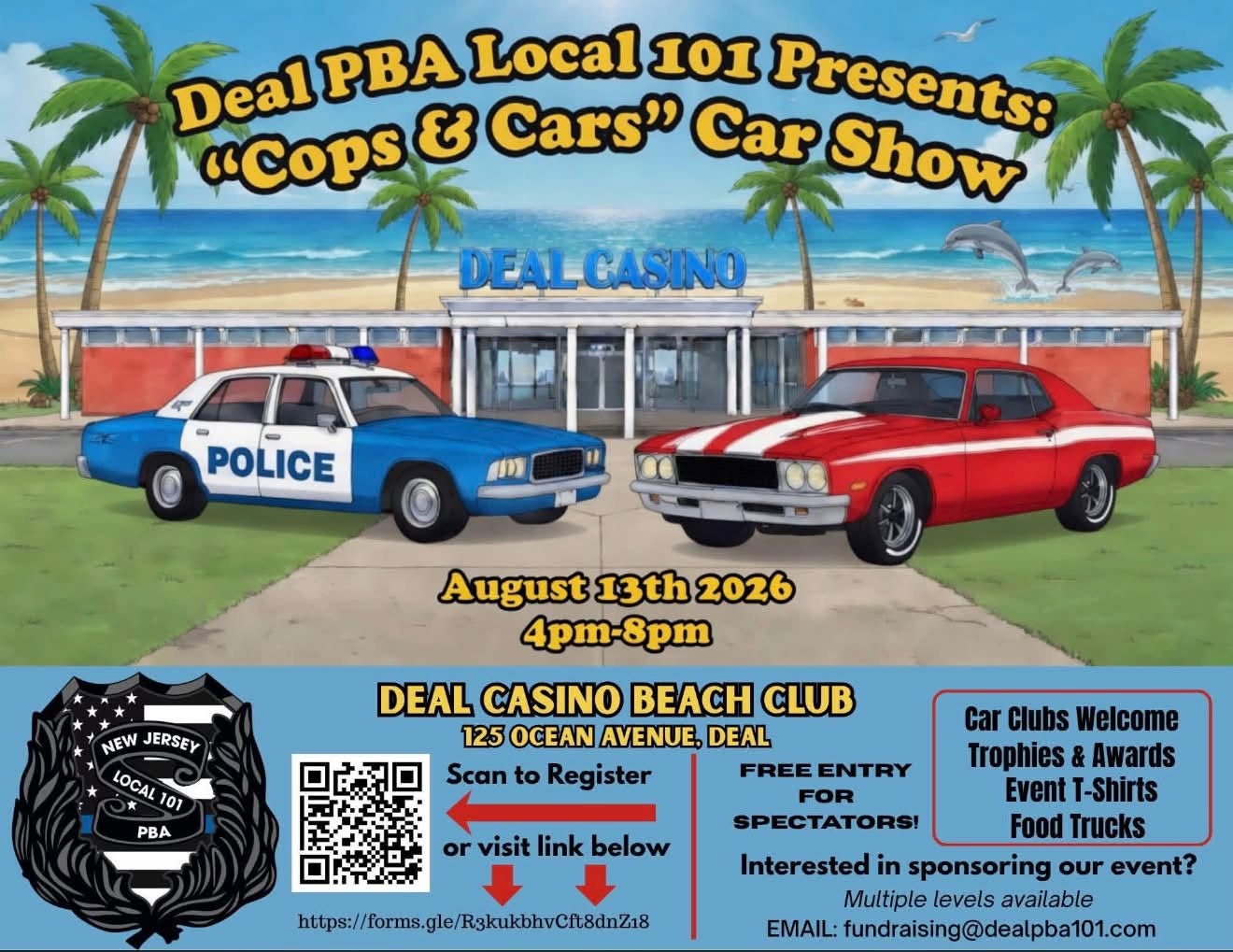 Cops and Cars Car Show flyer for Deal PBA Local 101 fundraiser